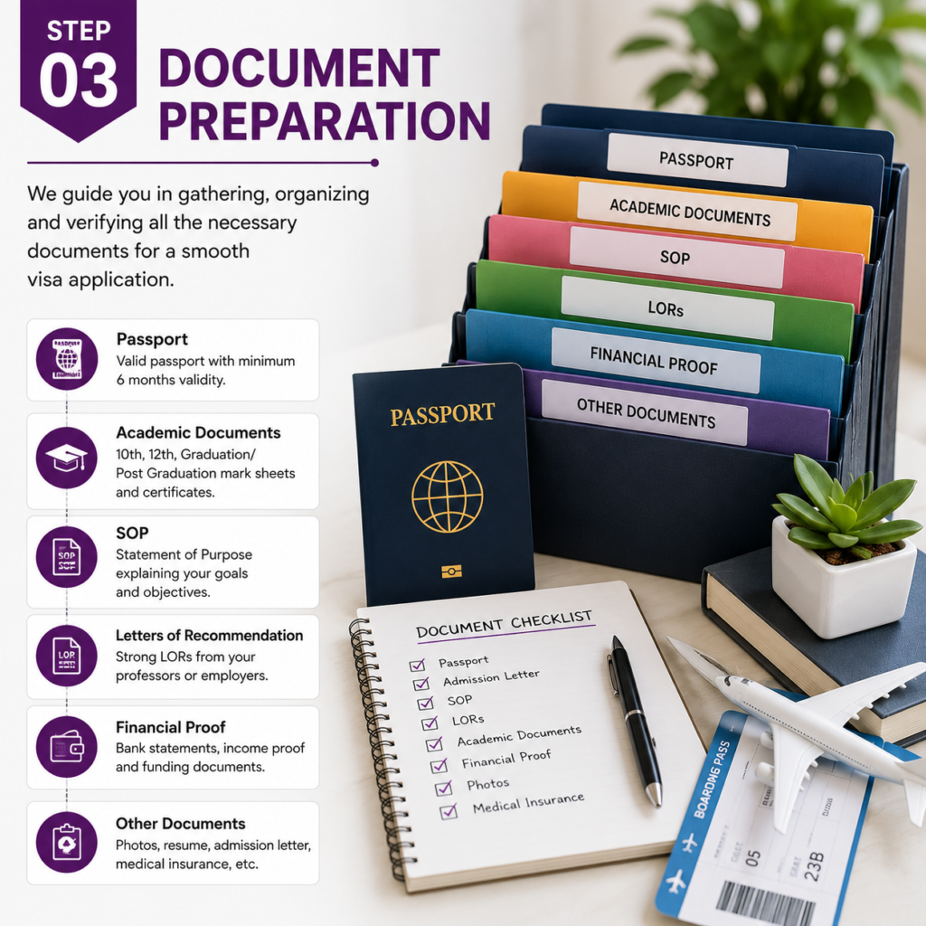 Study abroad visa document preparation checklist.
